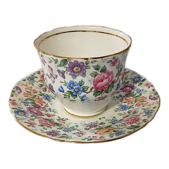 Crown Staffordshire Springtime Tea Cup Saucer Floral Fine Bone China England - Picture 11 of 16